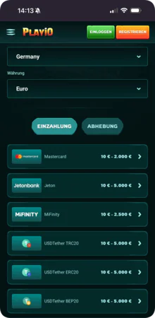 Tätigen Sie eine Einzahlung über die Playio app