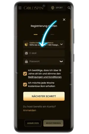 Ausgefülltes Registrierungsformular mit Feldern für E-Mail, Passwort, Name und Telefonnummer auf weißem Hintergrund