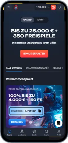 LuckyHunter Bonusseite mit Willkommensangebot