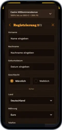 FatPirate Registrierung Schritt 2 – Persönliche Daten