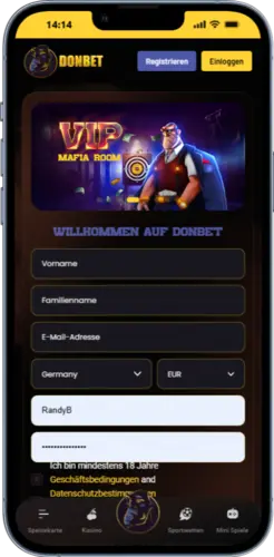 Registrierungsseite der DonBet App mit Eingabeformular