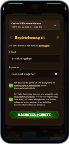 FatPirate Registrierung Schritt 1 – Mobile Formularansicht
