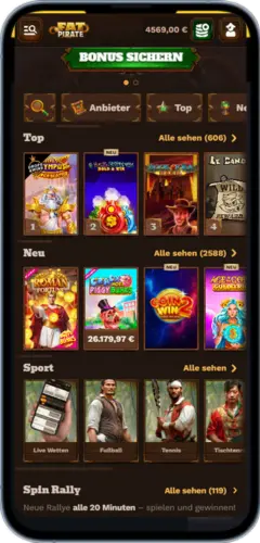 FatPirate Casino Slots Auswahl – Mobile Ansicht