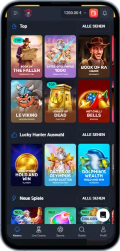 LuckyHunter Handy-App Slots Übersicht